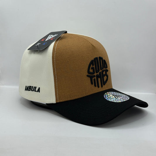 Gorra Clásica AMBULA - Edición "GOOD TIMES" (Blanco Roto, Camel & Negro)