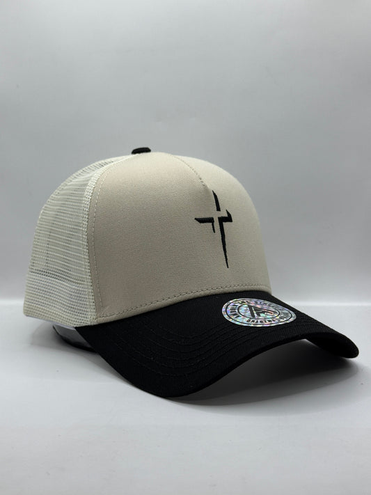 Gorra / Jockey AMBULA - Edición "CRUZ MINIMAL" (Beige & Negro)