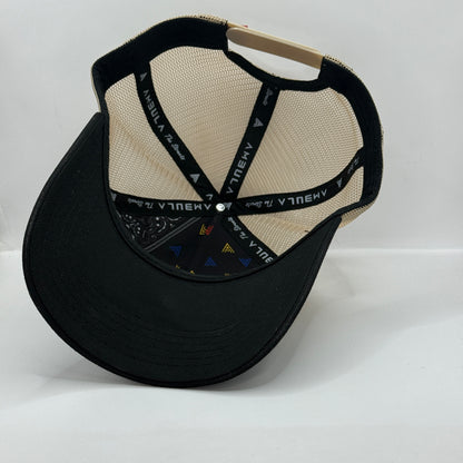 Gorra Trucker AMBULA - Edición "FAITH TRUE / ORACIÓN" (Yute/Hessian & Negro)