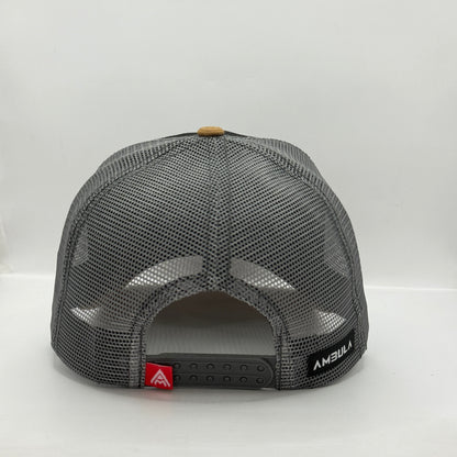 Gorra Trucker AMBULA - Edición "GOOD TIMES" (Negro, Gris Oscuro & Camel)