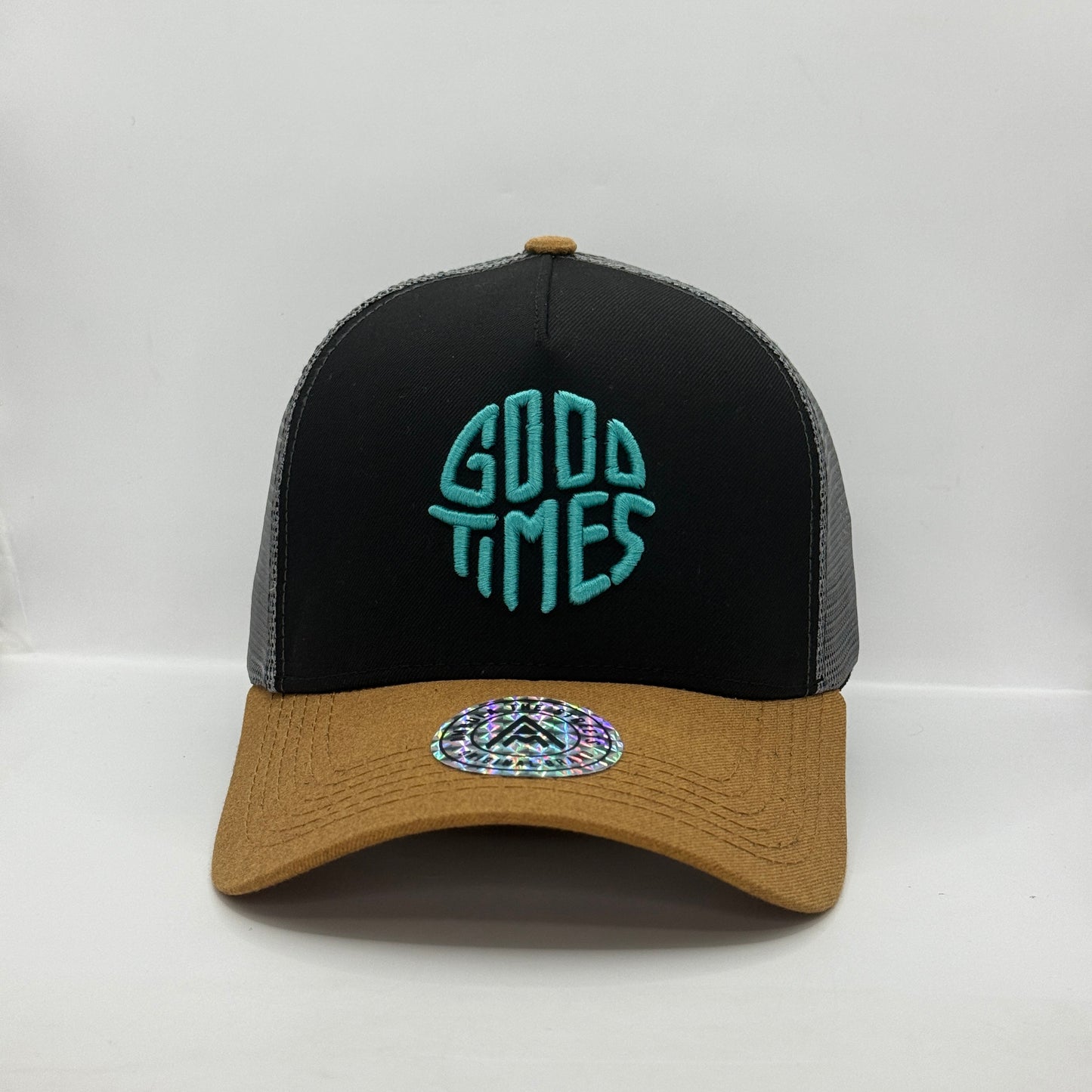 Gorra Trucker AMBULA - Edición "GOOD TIMES" (Negro, Gris Oscuro & Camel)
