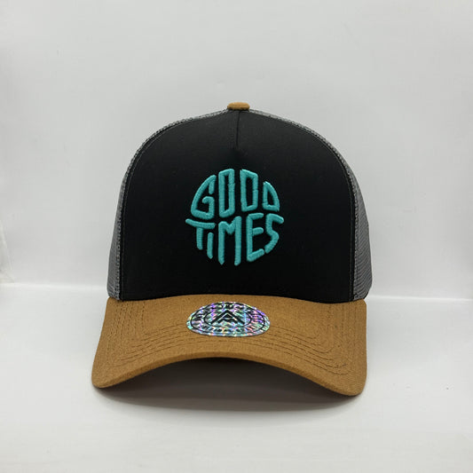 Gorra Trucker AMBULA - Edición "GOOD TIMES" (Negro, Gris Oscuro & Camel)