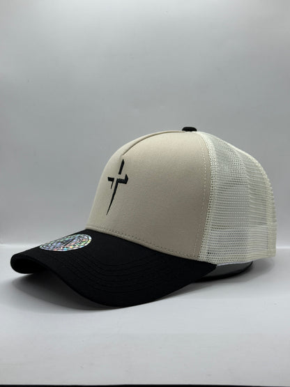 Gorra / Jockey AMBULA - Edición "CRUZ MINIMAL" (Beige & Negro)