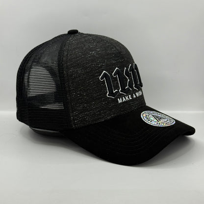 Gorra Trucker AMBULA - Edición "11:11 - MAKE A WISH" (Gris Jaspeado & Negro Suede)