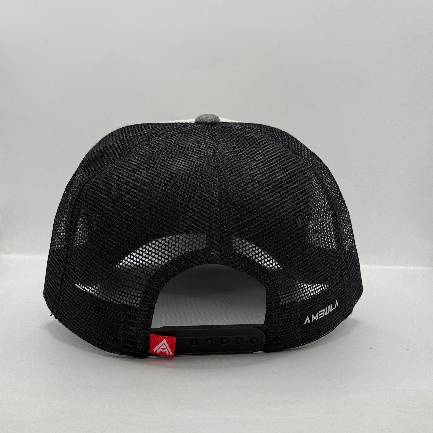 Gorra Trucker AMBULA - Edición "HOY VAMOS A DISFRUTAR" (Gris Jaspeado, Crudo & Negro)