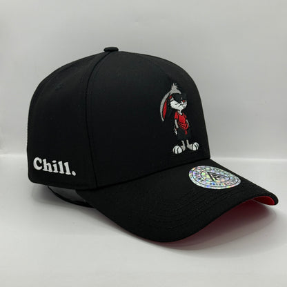 Gorra Snapback AMBULA - Edición "Chill. Bunny" (Negro & Rojo)