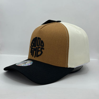 Gorra Clásica AMBULA - Edición "GOOD TIMES" (Blanco Roto, Camel & Negro)