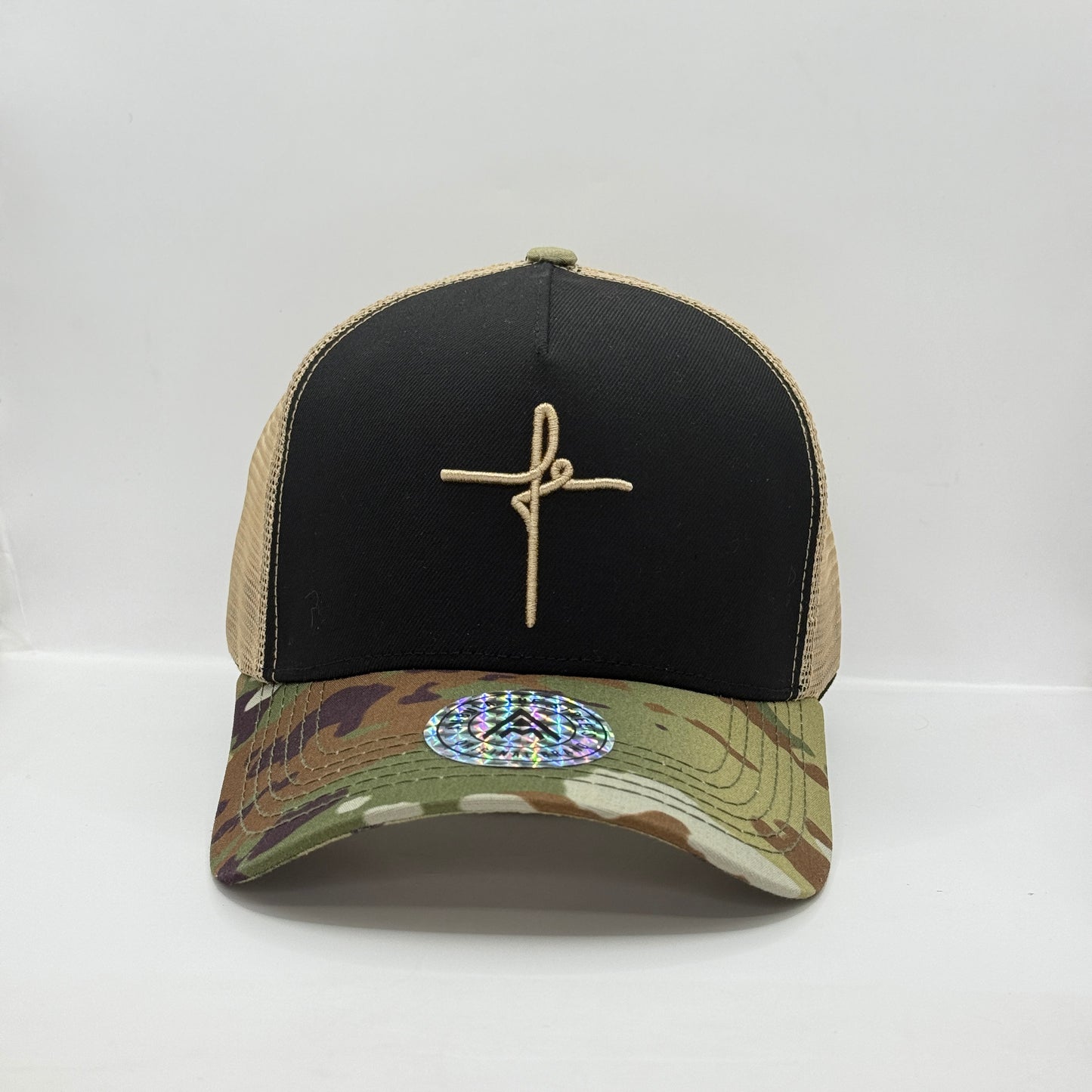 Gorra Trucker AMBULA - Edición "FE" (Negro, Camuflaje & Beige Desierto)