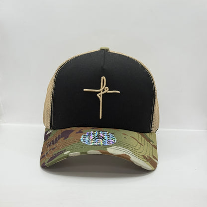 Gorra Trucker AMBULA - Edición "FE" (Negro, Camuflaje & Beige Desierto)