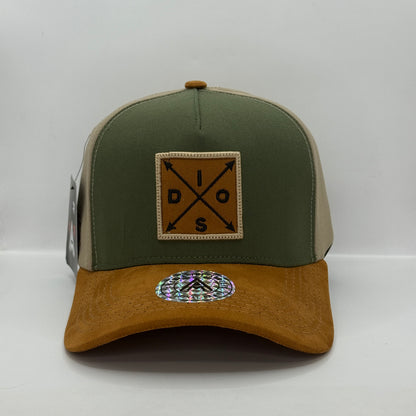 Gorra Béisbol AMBULA - Edición "DIOS" (Verde Militar, Beige & Gamuza Marrón)