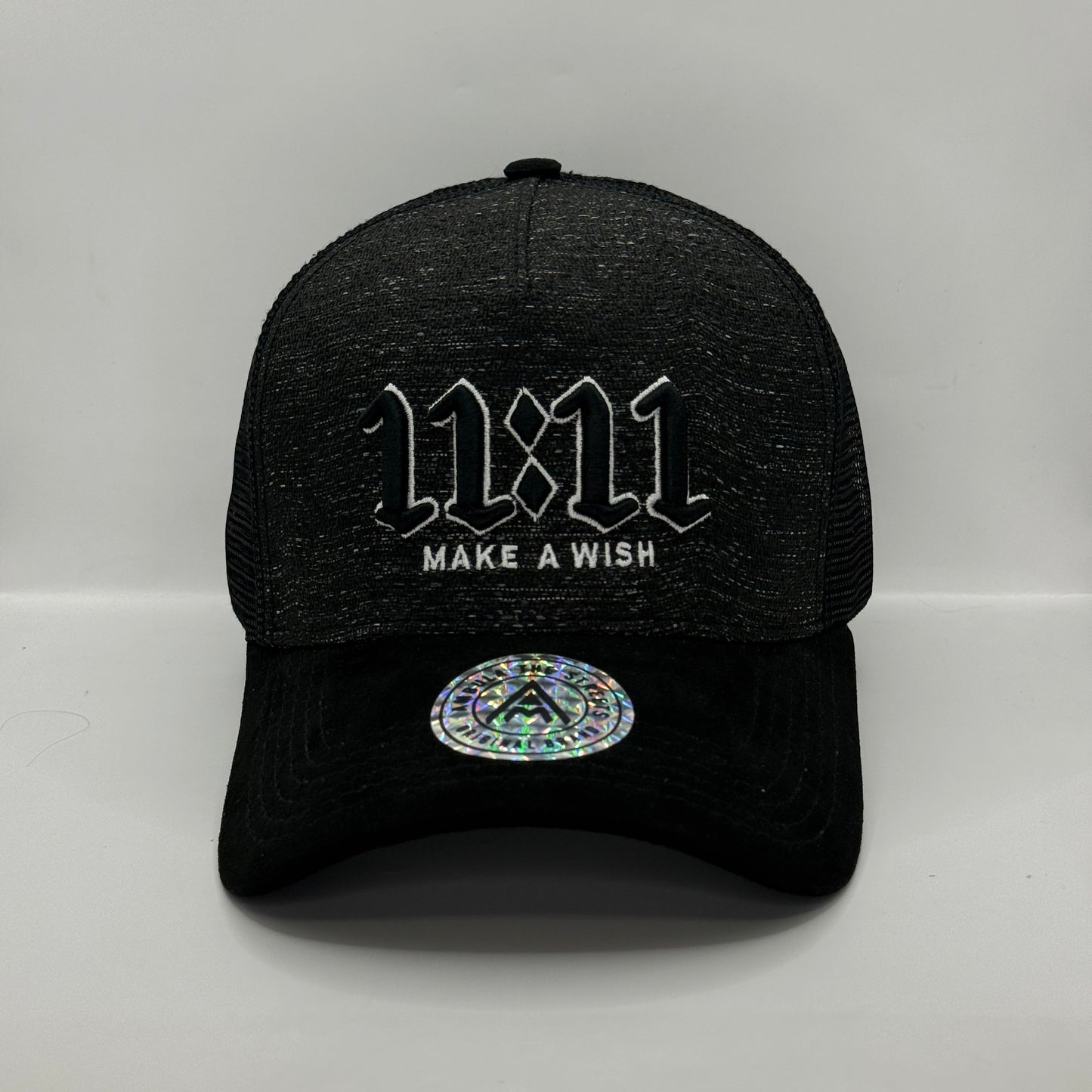 Gorra Trucker AMBULA - Edición "11:11 - MAKE A WISH" (Gris Jaspeado & Negro Suede)