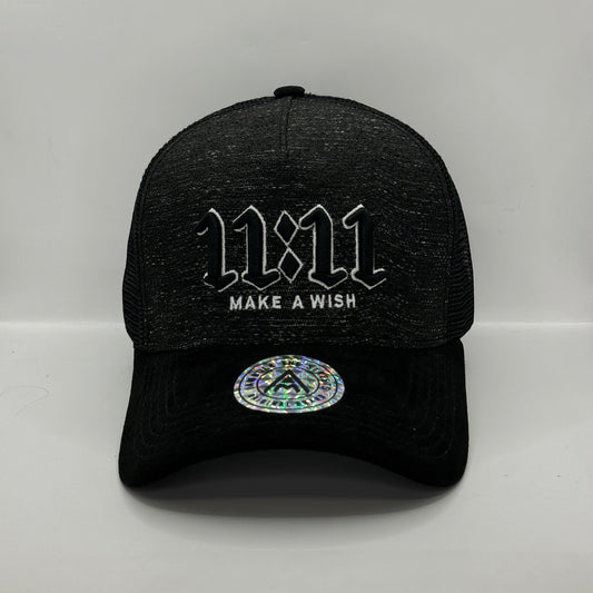 Gorra Trucker AMBULA - Edición "11:11 - MAKE A WISH" (Gris Jaspeado & Negro Suede)