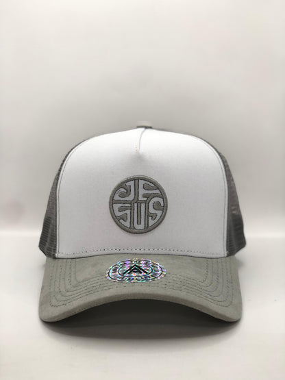 Gorra Jockey AMBULA - Edición "JESUS Suede" (Blanco & Gris)