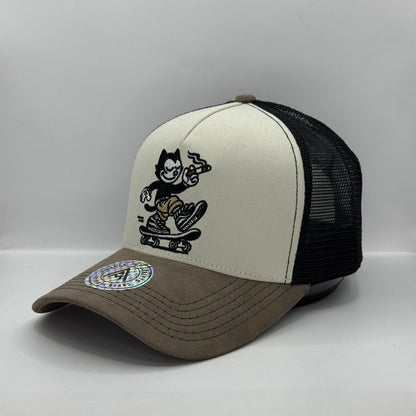 Gorra Trucker AMBULA - Edición "SKATER CAT" (Crema & Gris Suede)