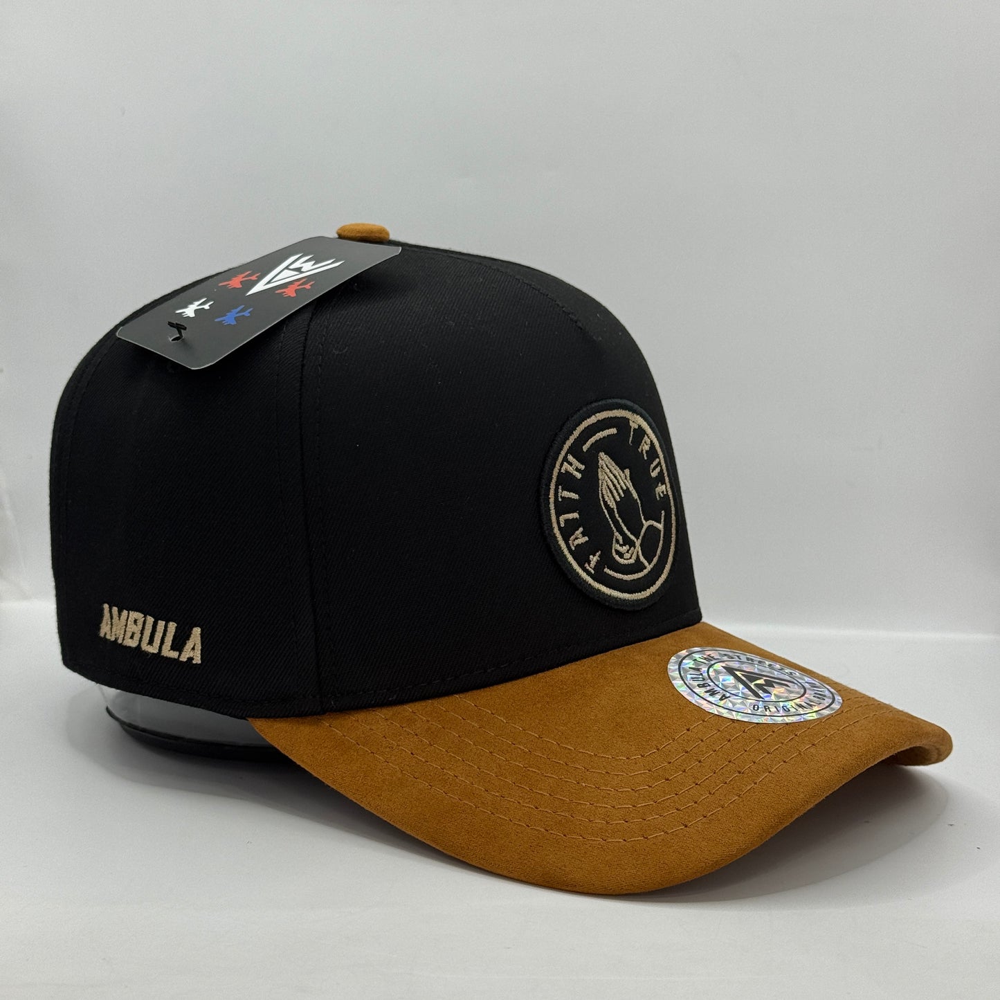 Gorra Clásica AMBULA - Edición "FAITH TRUE" (Negro & Gamuza Camel)