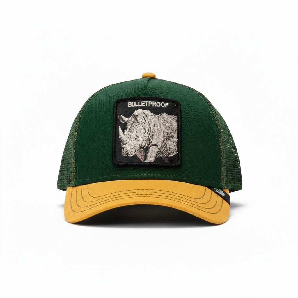 Gorra Trucker Goorin Bros. - Edición "THE BULLETPROOF RHINO" (Green & Yellow)